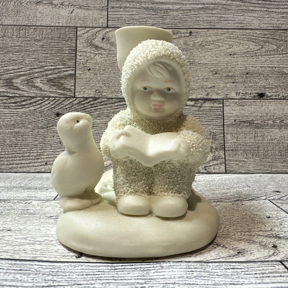 Look Alike Snowbabies Figurine Reading Book w/Duck Candle‎ Holder 2.5x3.25x3.5"